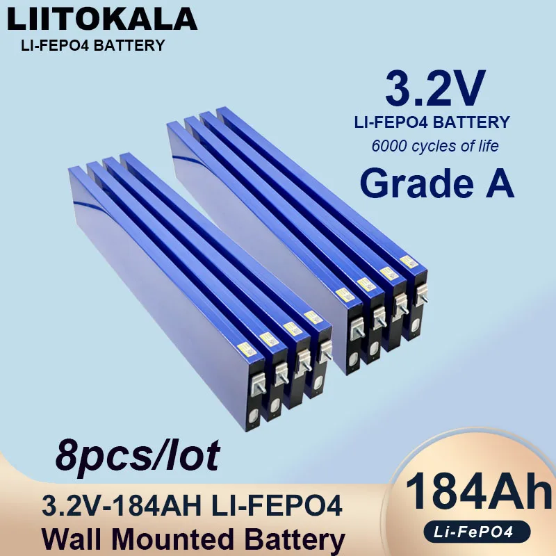 

8pcs Grade A 3.2V 184ah Lifepo4 Blade Battery Lithium iron phosphate DIY 12V 24V RV Touring Solar Energy Storage Yacht Tax Free