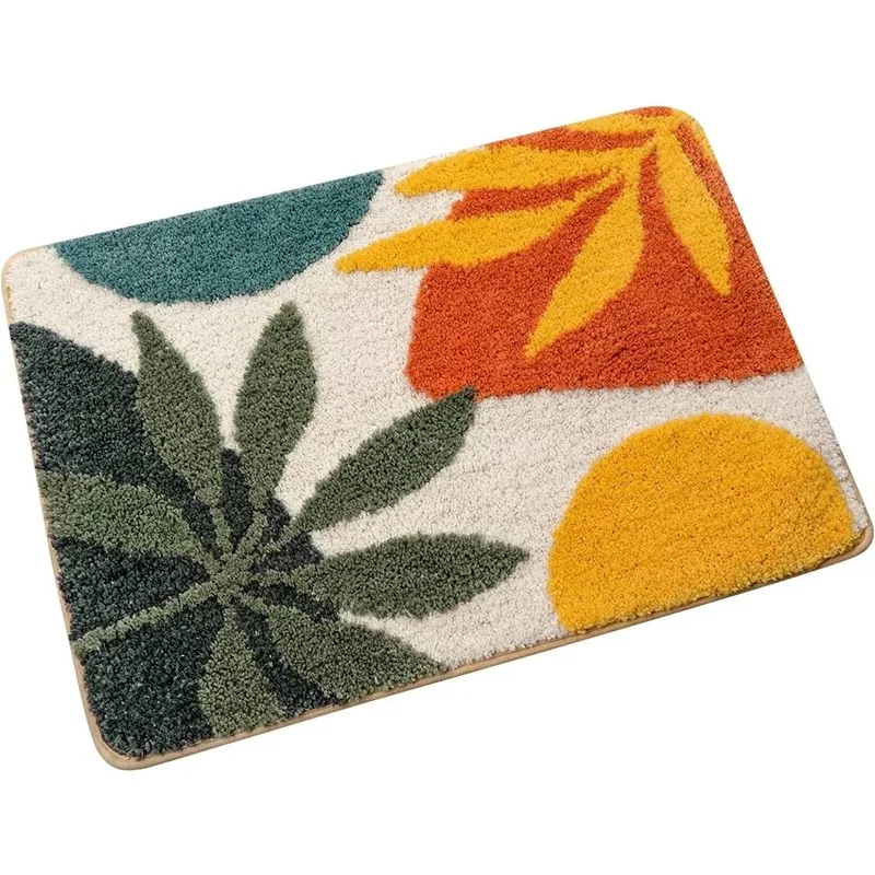

Inyahome Bathroom Rugs Colorful Abstract Leaves Bath Mat Non Slip Water Absorbent Boho Bath Rug Soft Microfiber Floor Mats