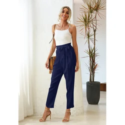 Spring Summer Straight Pants OL Style Fashion Solid Color Strappy Sashes Trousers Casual Loose Cropped Pants For Women Spring Summer Straight Pants OL Style Fashion Solid Color Strappy Sashes Trousers Casual Loose Cropped Pants For Women