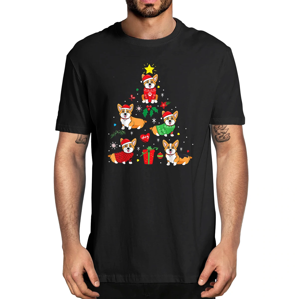 

100% Cotton Corgi Christmas Ornament Tree Decor Funny Dog Gift Men's Novelty T-Shirt Women Casual Streetwear Harajuku Tee Top
