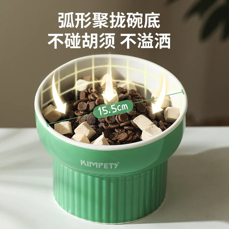 Cat Bowl Ceramic High Foot Drinking Cat Eating Protection Cervical Vertebra Pet Large Diameter