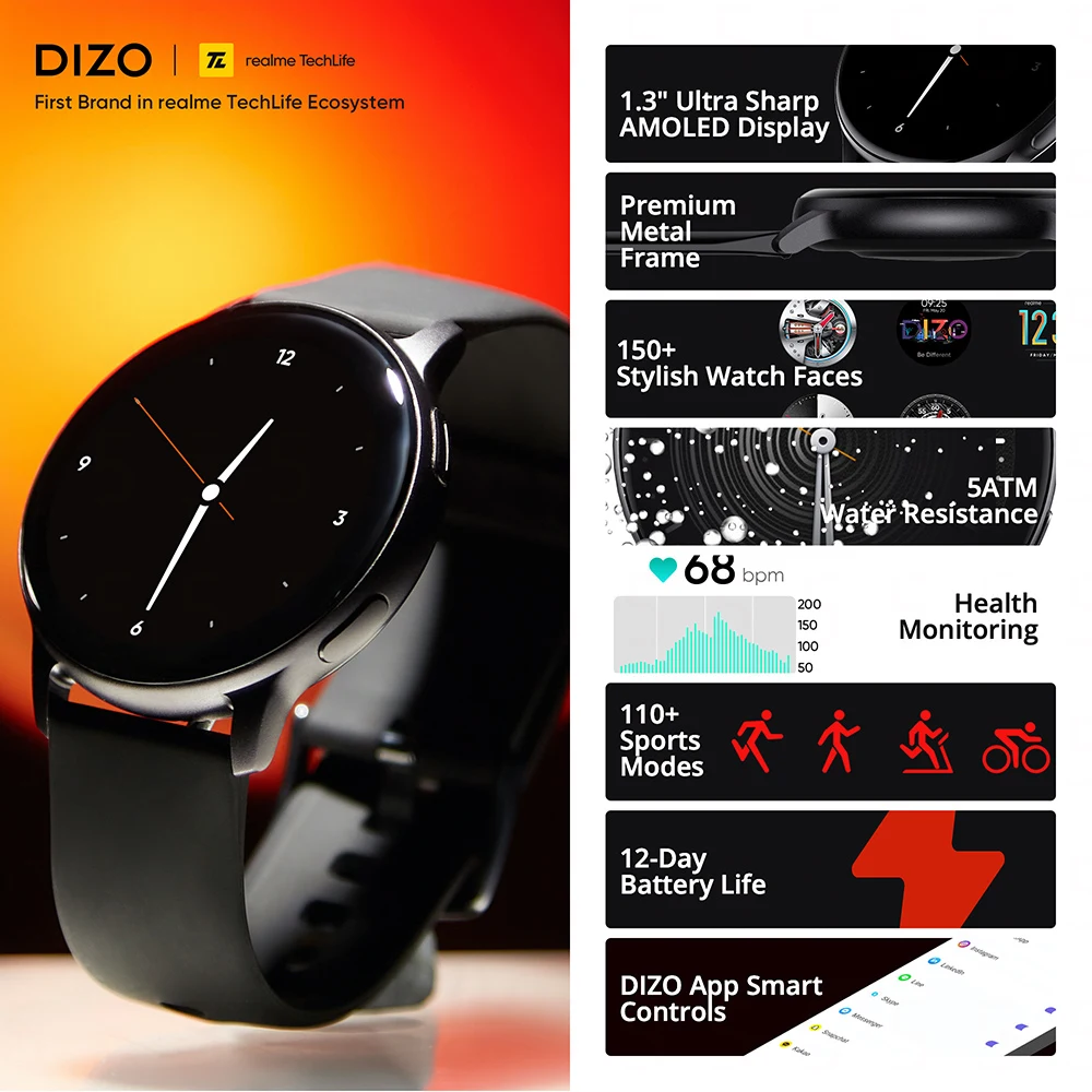 Realme-۷ι  DIZO ð R Ʈġ 5ATM  Ƹ ÷  ð,   1.3 &Ÿ ո ð