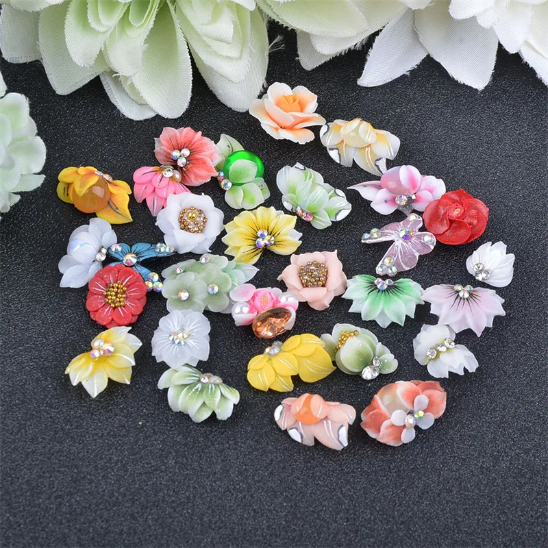 

2PCS Hand-Carved Flowers Nail Art Charms Butterfly INS Wind Acrylic Flower Nail Art Decorations DIY Nails Accessories Manicure