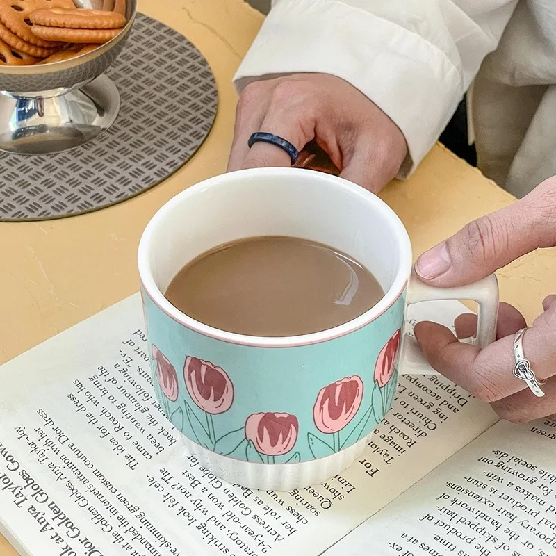 200ml Ceramic Mug Tulip Flower Cup Lovely Maiden Sense Water