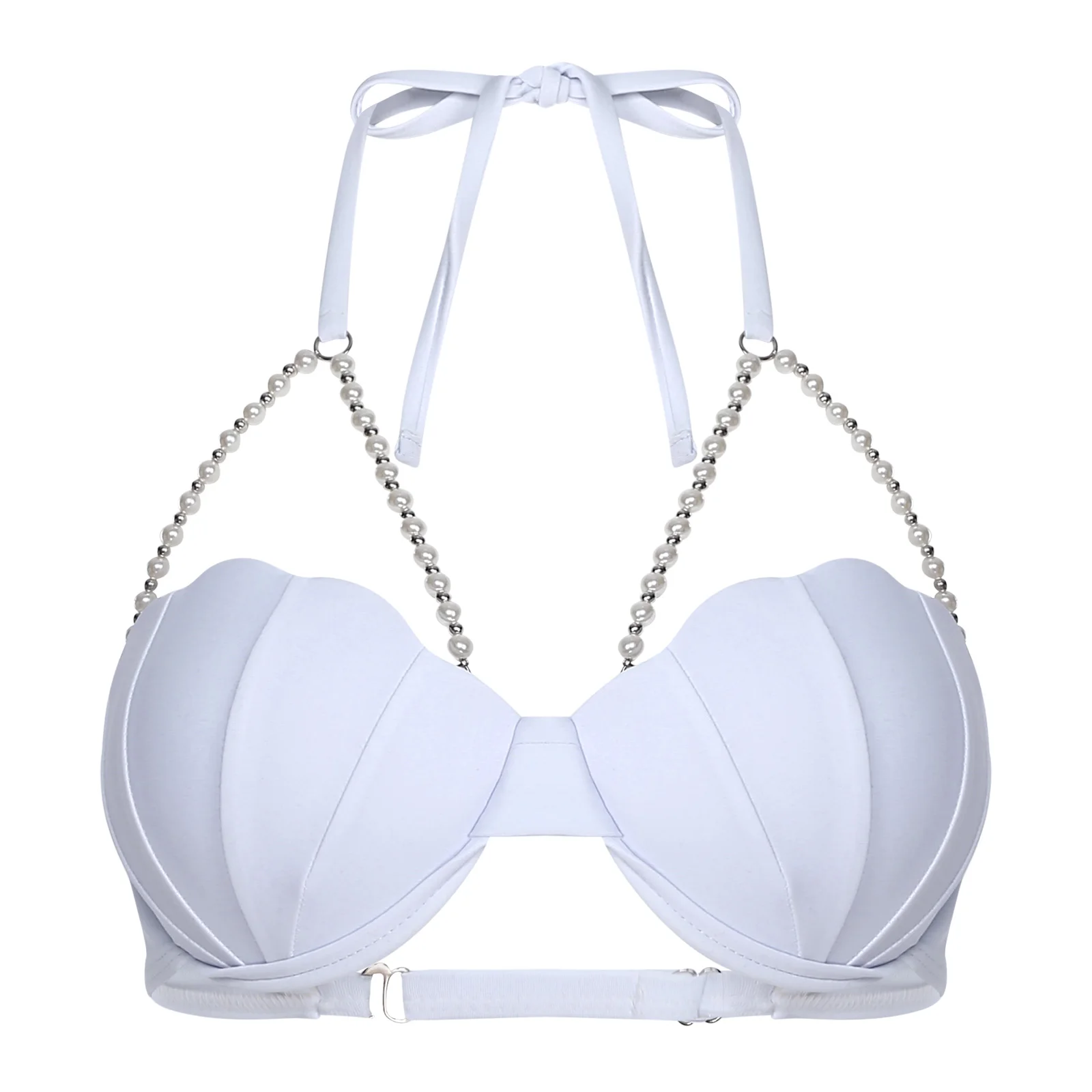 Damen-Bikini-Badebekleidung, BH-Oberteil, Neckholder, Perlenketten, Glitzer, schaumstoffförmig, leicht gepolsterter BH, Meerjungfrauen-Badeoberteil, Badeanzug – Detail 12