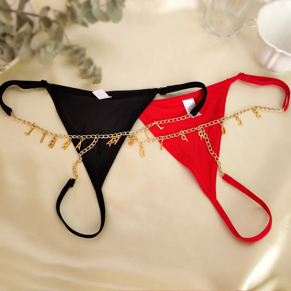 Customized Name Sexy Thong Panties Waist G-Strings Exotic Lingerie  Breathable Nylon Underwear Gold Metal Letter Ladies Thongs - AliExpress