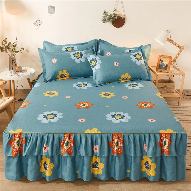 Description Picture 3 of itemDouble Lace Bed Skirt colcha de cama queen Plant Printed Bed Cover Single/Queen/King Size Bed Sheet Skirt(Pillowcase need order)