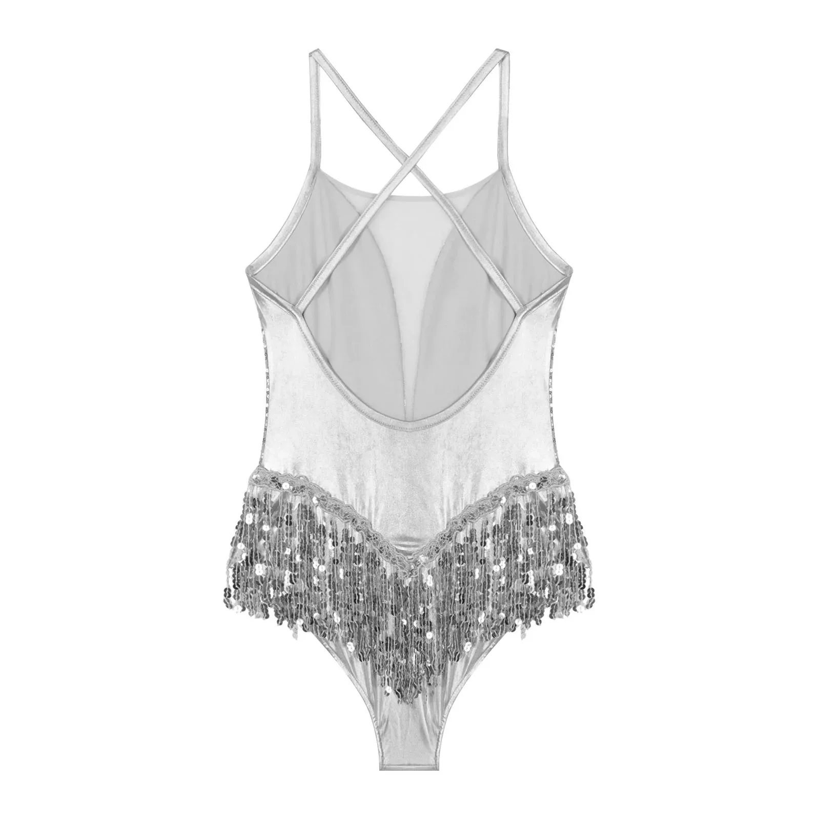 TiaoBug Justaucorps Danse Latine Femme Asymétrique Combinaison Dos Nu