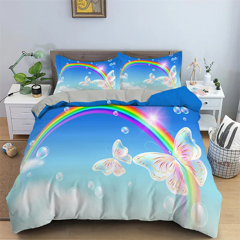 

Soft Colorful Butterfly Bedding Set Microfiber Dragonfly Print Duvet Cover For Kids Teens Girls With Pillowcases Bedroom Decor