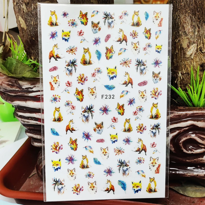 

3D Nail Sticker Decals Wolf Rabbit Flowers Design Nail Art Decorations Stickers Sliders Manicure Accessories Nails Decoraciones