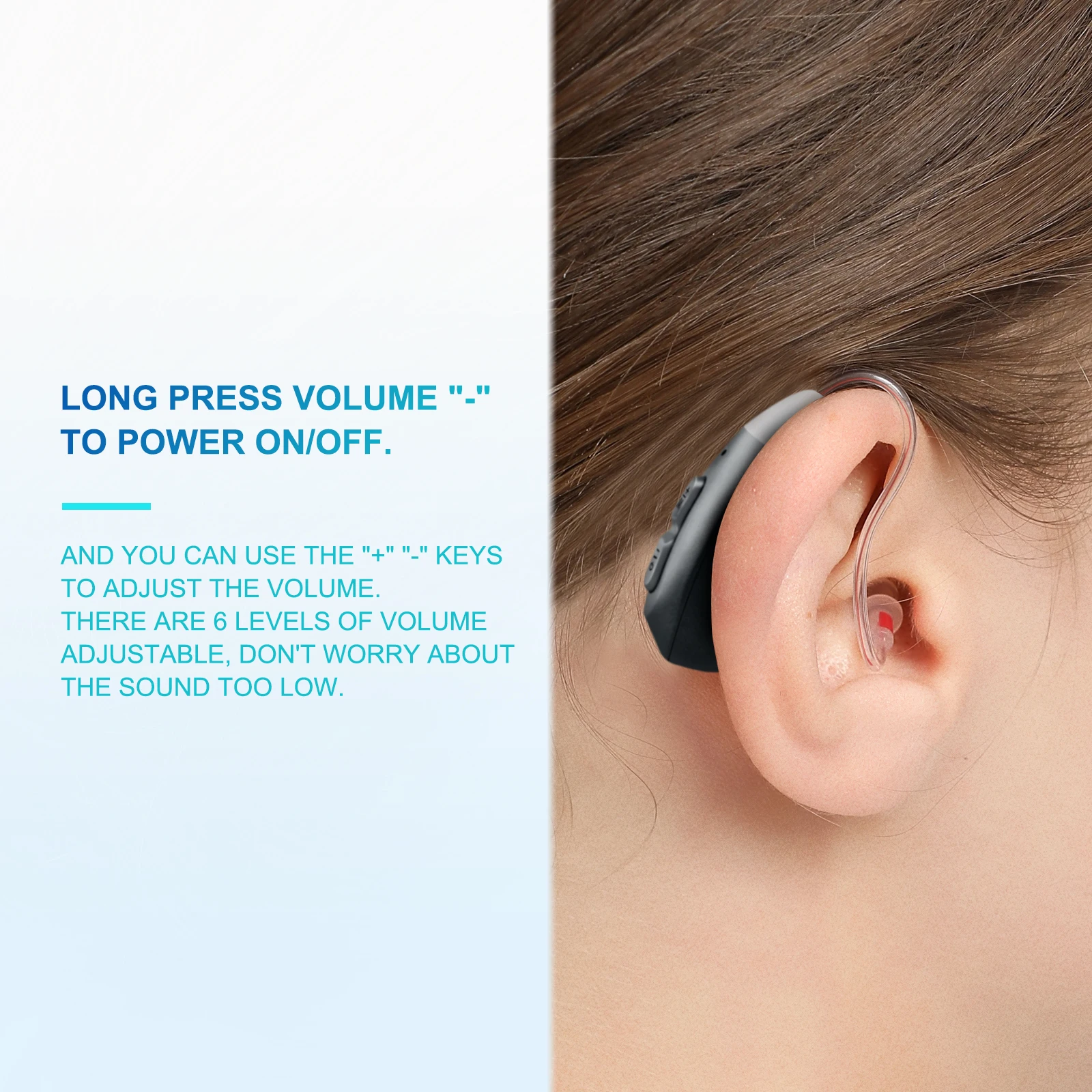JINGHAO 1Pair Rechargeable Elderly Ear Hearing Aids BTE Visible Hearing Amplifier with Charger Dock Sound Device Grey 2
