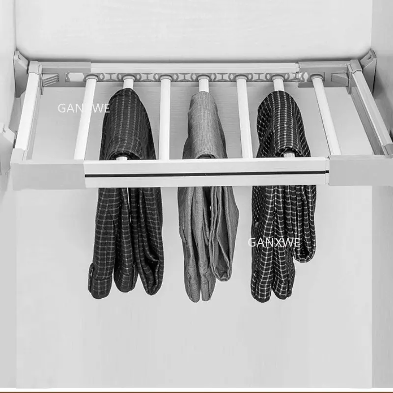 

Thicken Hardware Clothes Hanger Trousers Rack Telescopic Pants Rack Push-pull Damping Double-row Cabinet Pant Racks