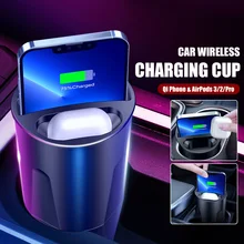 

15W Car Charger Cup Fast Wireless 12V/24V 4-in-1 Charging Station with 2 USB for Samsung Xiaomi Huawei iPhone Airpods2/3/Pro