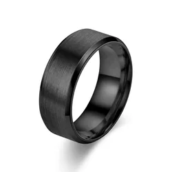 Elegant Brushed Rose Gold Stainless Steel Ring - Unisex Wedding Band and Engagement Jewelry Gift - 8 (Black Color)