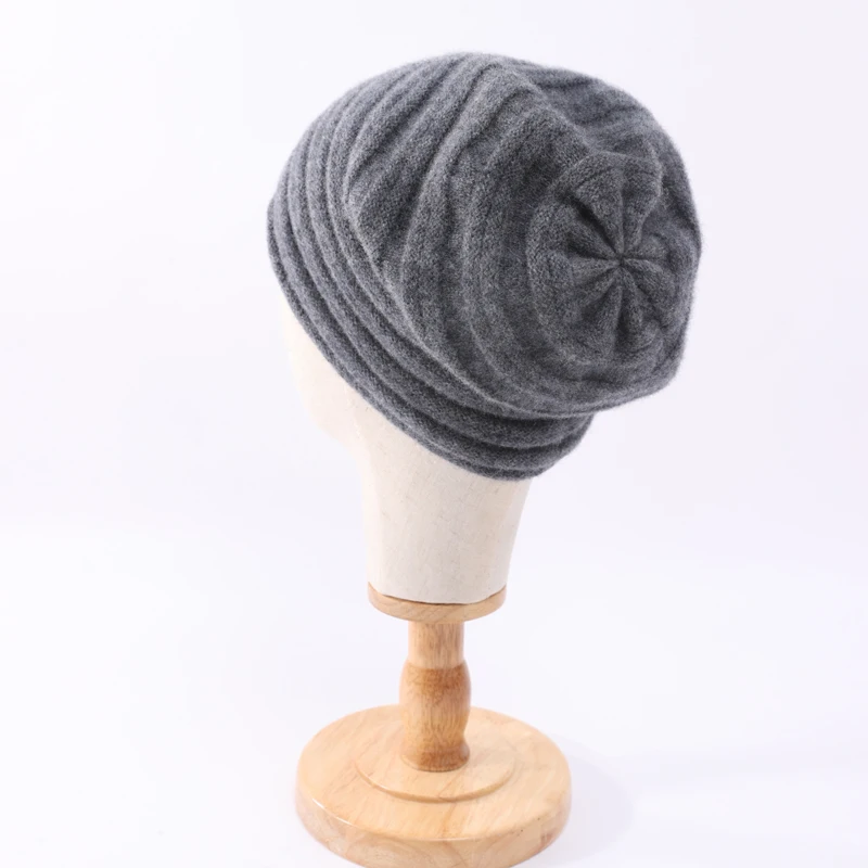 100%Pure Wool Beanies for Women Winter 2023 Stripe Solid Warm Soft Cashmere Beanie Bonnets y2k Knitted Skullies Cute Hats Caps 4