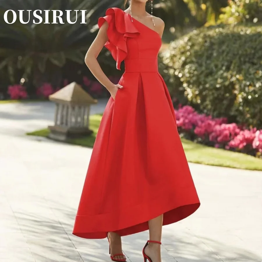Prom Dress Formal Occasion Dresses Ruffles One Shoulder Pure Color Made Cocktail Dresses for Women Wedding Party Elegant