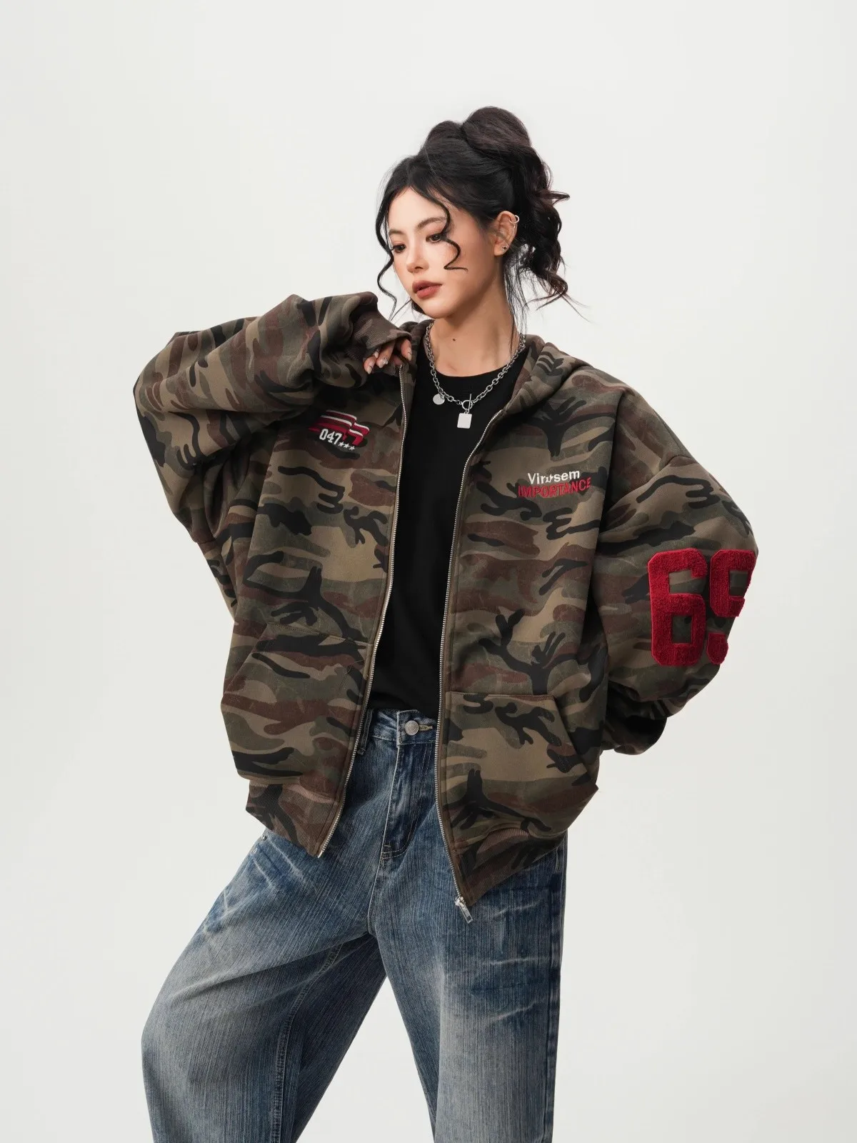 American High Street Camouflage Open Cardigan Hoodie For Men Women Spring Autumn Fashion Couple Zipper Jacket Loose Streetwear