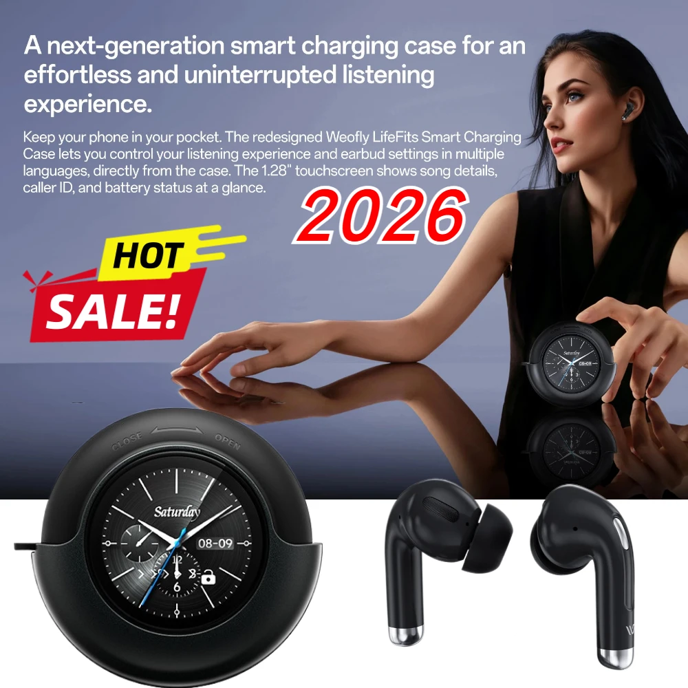 Wireless AI Earbuds with Smart Display Case 30H Play Bluetooth 54 13mm Driver in Ear Headphones Lightweight Sweatproof