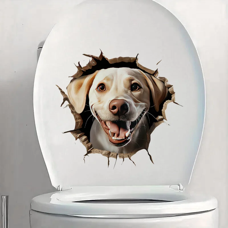 90912# Labrador Retriever Breaking Through the Wall Toilet Sticker, Durable Material, Perfect for Home Wall Decor