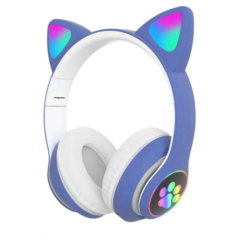 플래시 라이트 고양이 귀 무선 헤드폰, 마이크 제어 LED, 어린이 소녀 스테레오, 귀여운 음악 헬멧, 전화 헤드셋, 1 개, 2 개