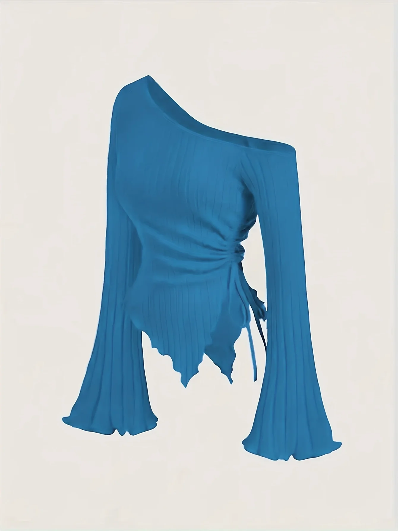 T-shirt épaules nues manches évasées en bleu