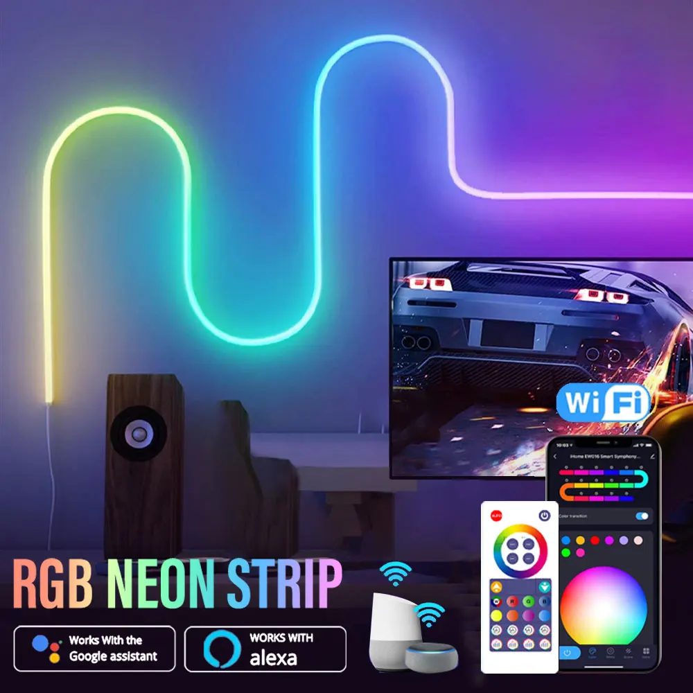 RGBIC Neon Light with WIFI Neon Rope Light DIY Light Bar APP Control Music Sync TV Backlight Game Living Room Bedroom Decoration