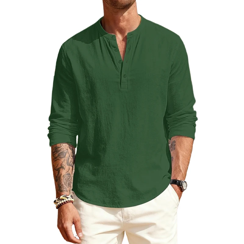 Animal Game Men's Cotton T Shirts Long Sleeve Henley Casual Shirts Solid Hawaiian Social Tshirts for Men Luxury Solid Polo Tops