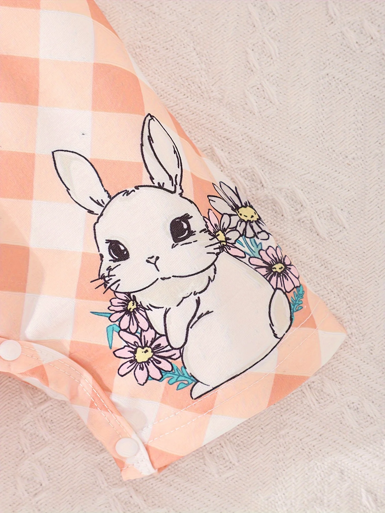 귀여운 여아 오렌지 격자 무늬 토끼 프린트 원지, 달콤하고 편안한 통기성, 시원한 여름  반바지