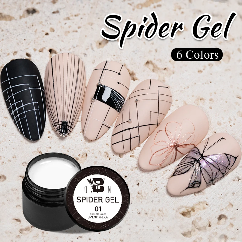 BOZLIN 5ml Spider Wire Gel Nail Polish Flower Painting Liner Nail Art Gel Varnish Black White Rose Gold Sliver Spider Web Design
