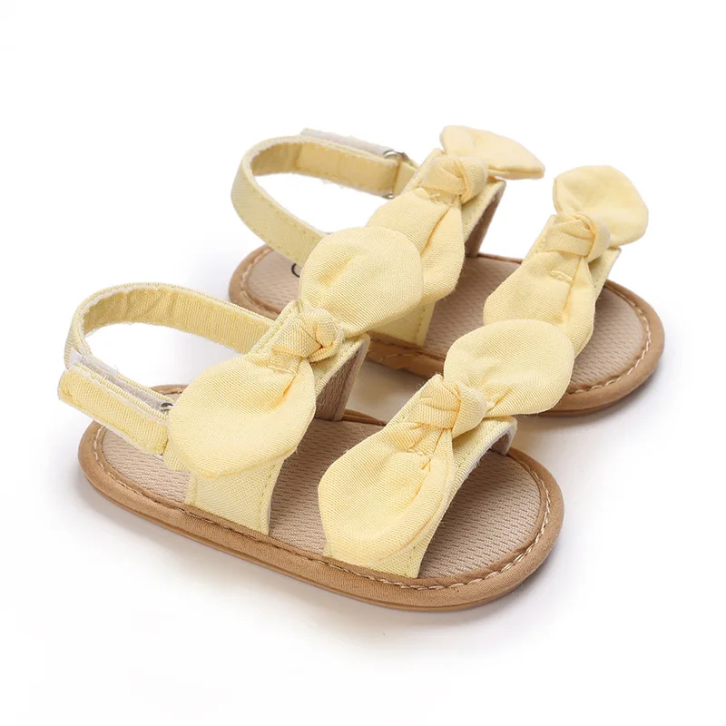 Děťátko děvče léto sandály roztomilá mašle ploché protiskluzový měkké podrážka kojenec miminka boty děti první chodítka dřeváky celistvý barva sandály