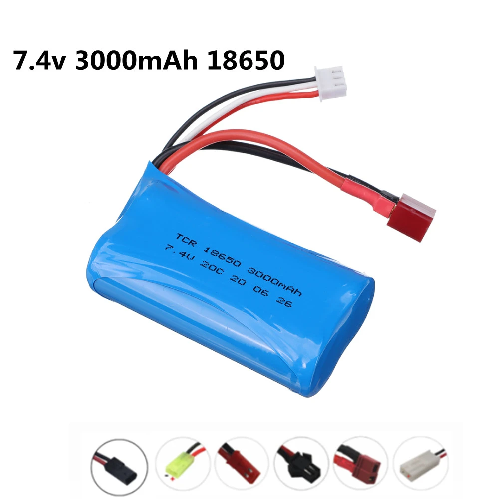 Batería lipo de 7,4 V, 3000mah, 18650 2S para helicóptero de control remoto, piezas de juguete, actualización 7,4 V, 20C, enchufe T/SM/JST/XT60/EL2P|Baterías recargables| - AliExpress