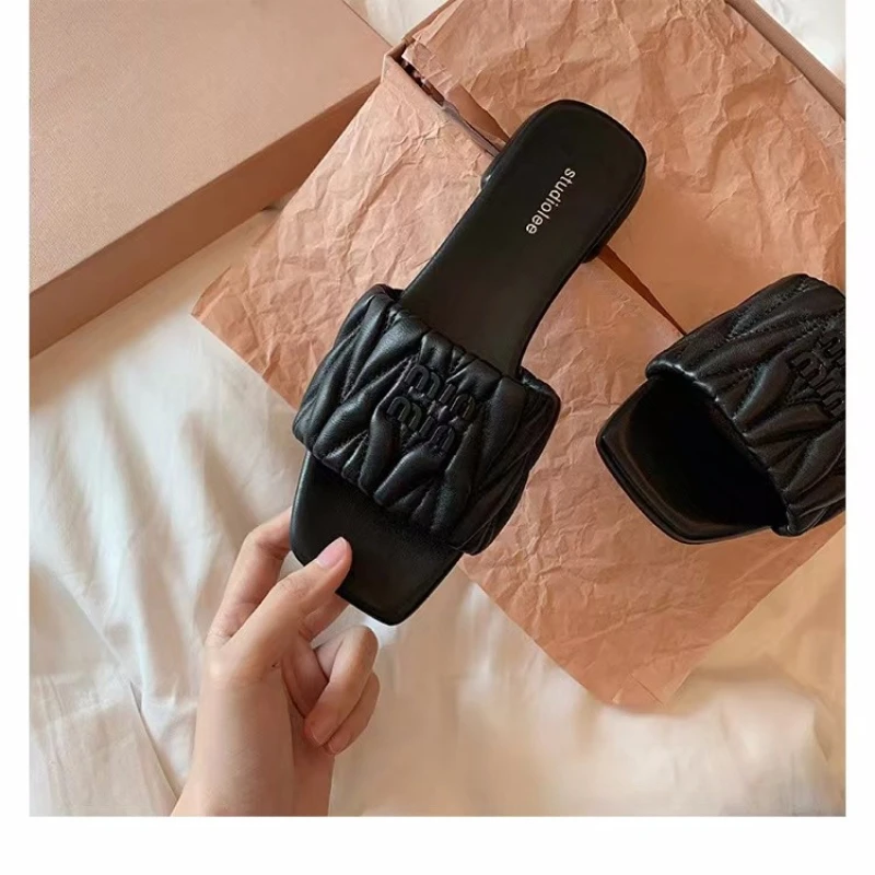 Summer New Style Fashionable Elegant Casual Women's Shoes Solid Color Round Toe Lightweight Flat Heel Open Toe Slippers NO:L8