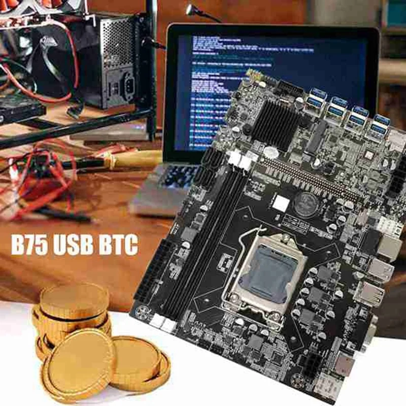 B75 BTC Mining Motherboard+G1620 CPU+2XDDR3 4GB 1333Mhz RAM+Cooling Fan LGA1155 8GPU PCI-E 1X16X USB3.0 Video Card Miner top motherboard for pc