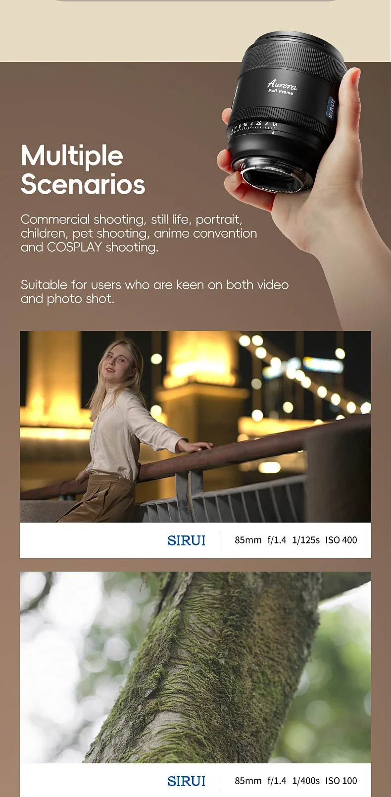 SIRUI Aurora 35mm 85mm F1.4 Auto Focus Camera Lens Telephoto Prime Portrait Lens