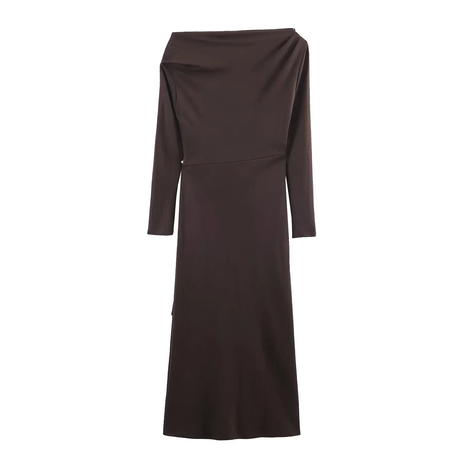 Women's Solid Black Long Dresses Spring Female Long Sleeve Soft Midi Dresses Fashion Elegant Lady Folds High Street Slim Dress