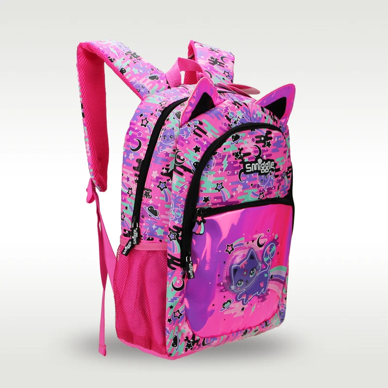 Smiggle original hot-selling children's schoolbag girl shoulder backpack rose red space cat cute sweet bag 16 inch 3