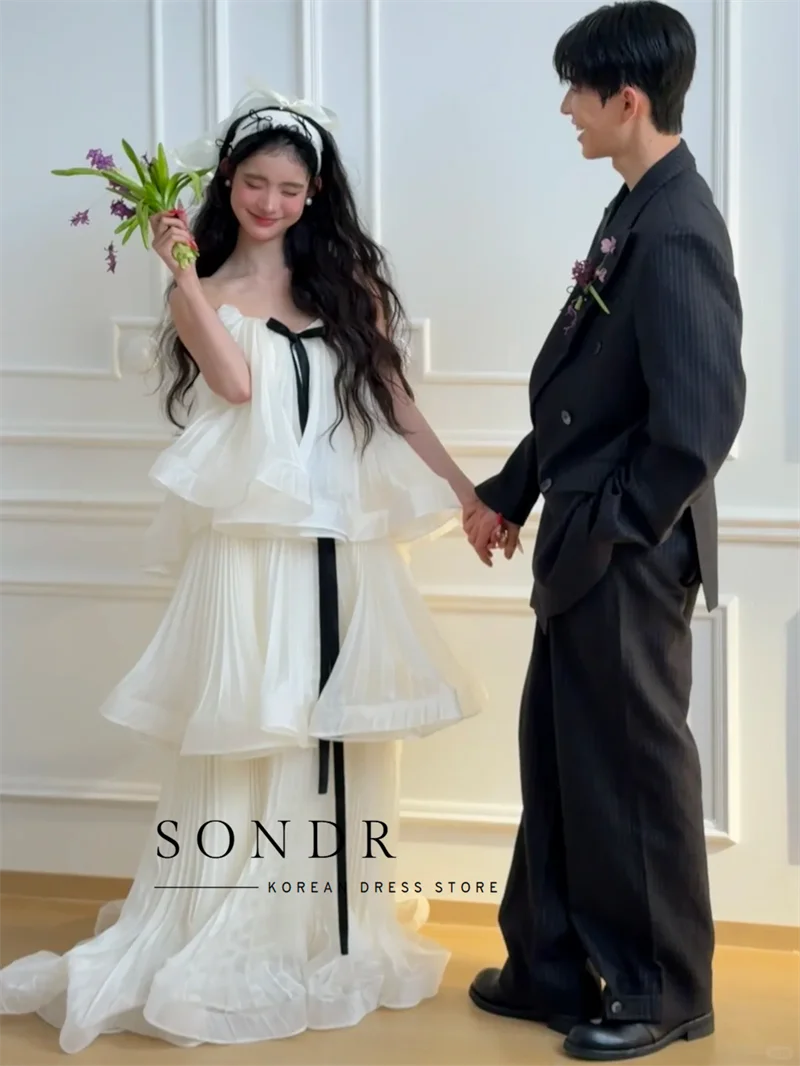 Sondr Customized Tiered Strapless Korean Wedding Dresses Photo Shoot Floor-Length Japanese Luxury Women Party Gown for Wedding