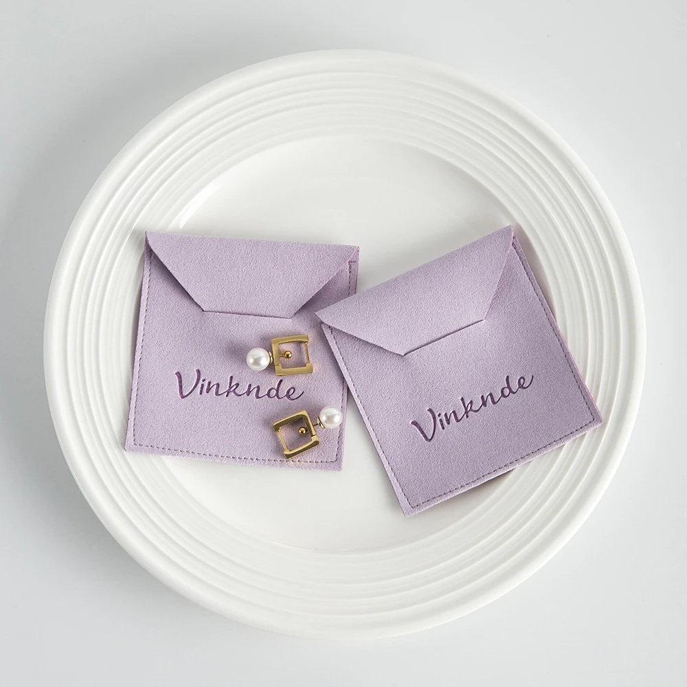 100Pcs/Lot Light Purple Envelope Jewelry Bag Microfiber Gift Pouch Box Insert Accessories Velvet Sude Flannel Jewellery Storage