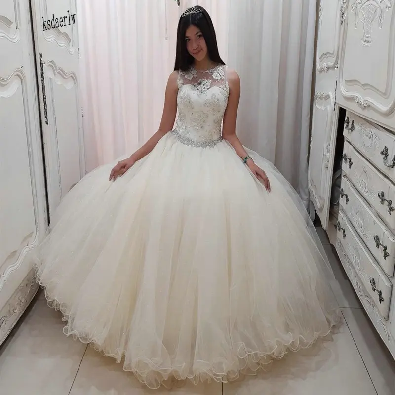 

ANGELSBRIDEP бежевые платья Quinceanera прозрачный шейный кружевной мягкий тюль с аппликацией кристаллами Милая 16 формальная Вечеринка день рождения Дешевый корсет