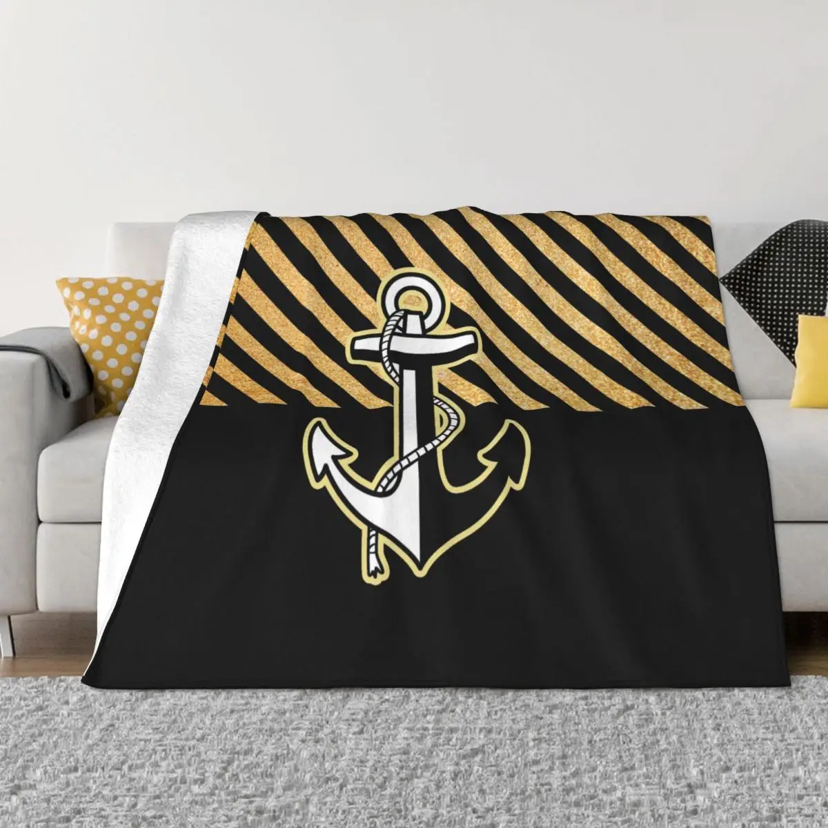 

Anchor And Stripes Blankets Coral Fleece Plush Autumn/Winter Portable Soft Throw Blanket for Sofa Couch Quilt