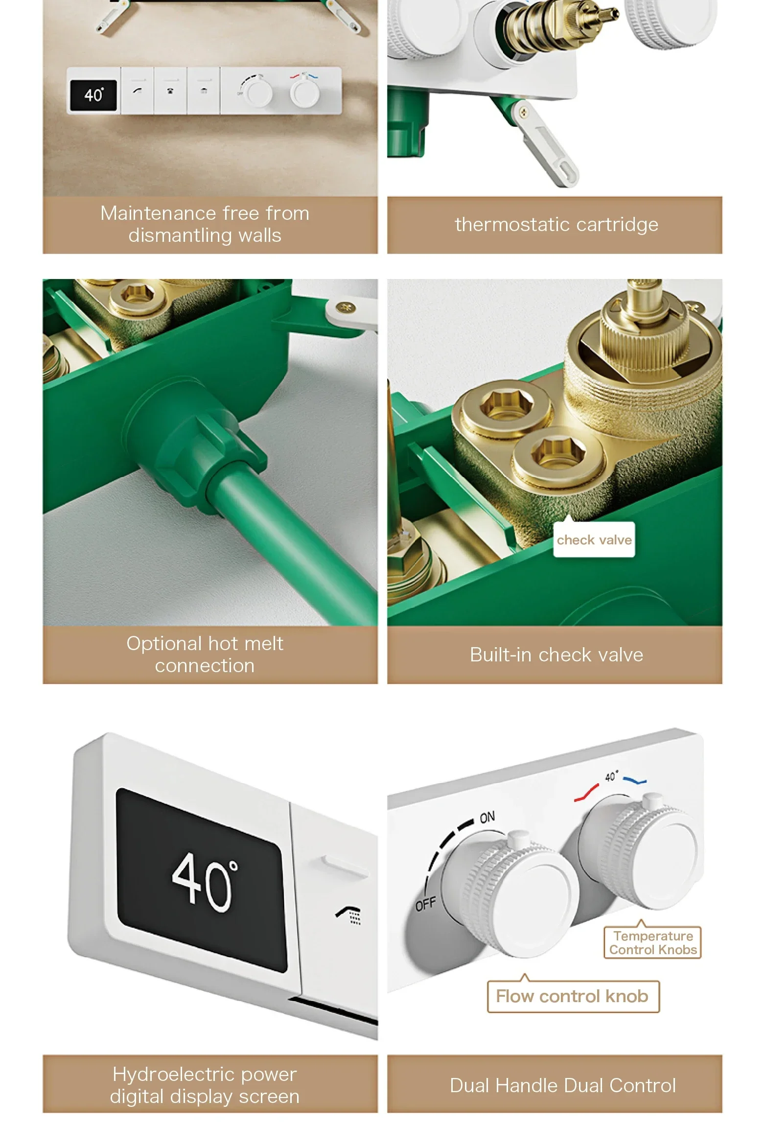 Description Picture 4 of itemIntelligent digital display luxury white brass shower system with hidden design Dual control of hot & cold Wall mounted faucet