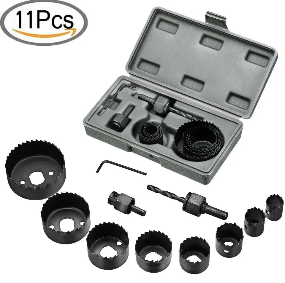 11-Piece Durable Carbon Steel Hole Saw Kit for Wood, PVC, and Plastic Drilling
