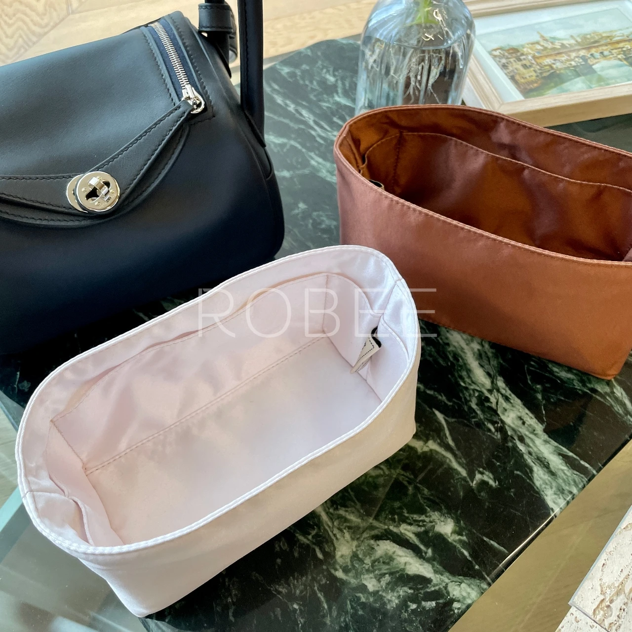 ROBEE For H Lindy Organizer Insert mini 26 30 Waterproof Design Satin fabric Premium Fits handbag innerbag 3