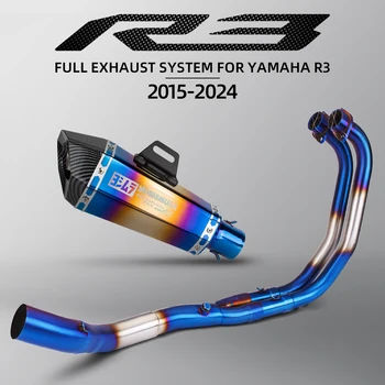 Slip-on For Yamaha YZF R3 R25 MT03 Motorcycle Exhaust Escape Moto Modified Full System Blue Header Front Link Pipe with Muffler 1