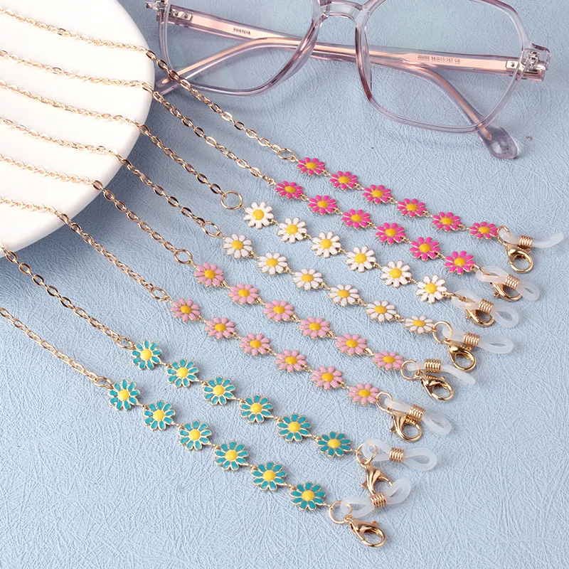 

Fashion Colorful Daisies Metal Sunglasses Chain Anti Lost Mask Chain Neck Strap String Reading Glasses Holder Lanyard Accessorie