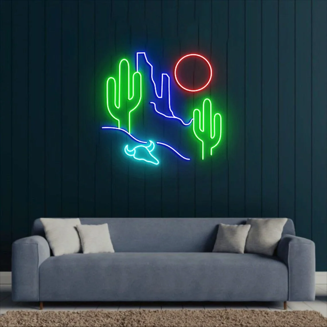 

Western Desert Neon Light Desert with Cactus Neon Sign Living Room Restaurant Wall Decor Wild West Desert Decor Gift for Husband