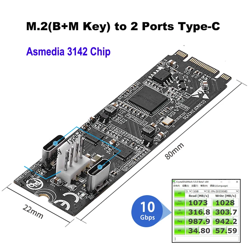 2ポートTypeC USB3.2拡張カードASM3142 20Gbpsデスクトップ