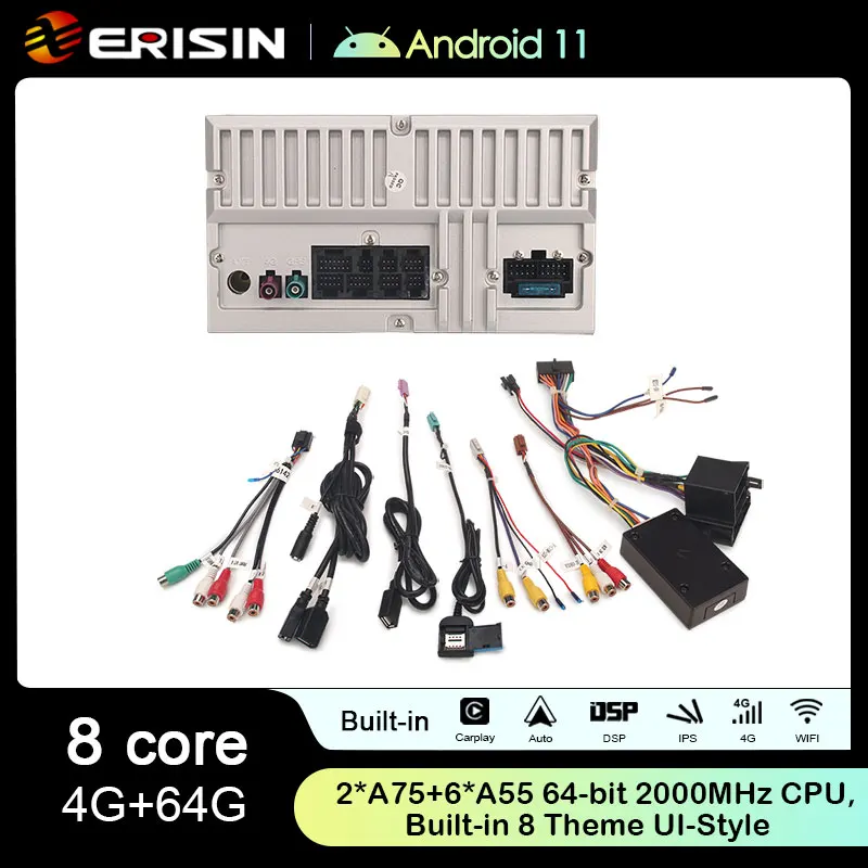 Erisin ES8971F 7 인치 IPS 스크린 8 코어 안드로이드 11.0 자동차 DVD 플레이어, GPS 4G LTE DPS 무선 카플레이, 자동 라디오, 피아트 브라보 스테레오