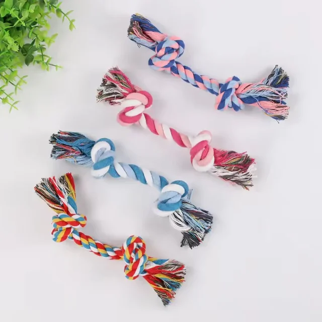 Colorful Cotton Double Knot Dog Toy Durable Rope Chew For Teeth Cleaning Interactive Pet Toy Fit Small Medium Dog Boredom Relief 2