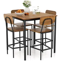 5-Piece Dining Table Set W/Counter Height Table & 4 Bar Stools, Industrial Kitchen Dining Table Set WITH/Footrest and Backrest 1